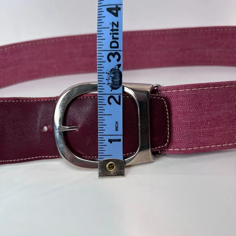 Vintage Royal Coachman Belt Medium 34-38 Red & Burgundy Canvas Silver Buckle‎